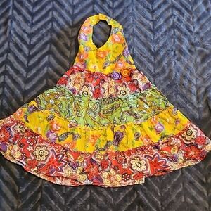 Blueberi Boulevard Girls' Yellow, Green & Red Floral Halter Dress